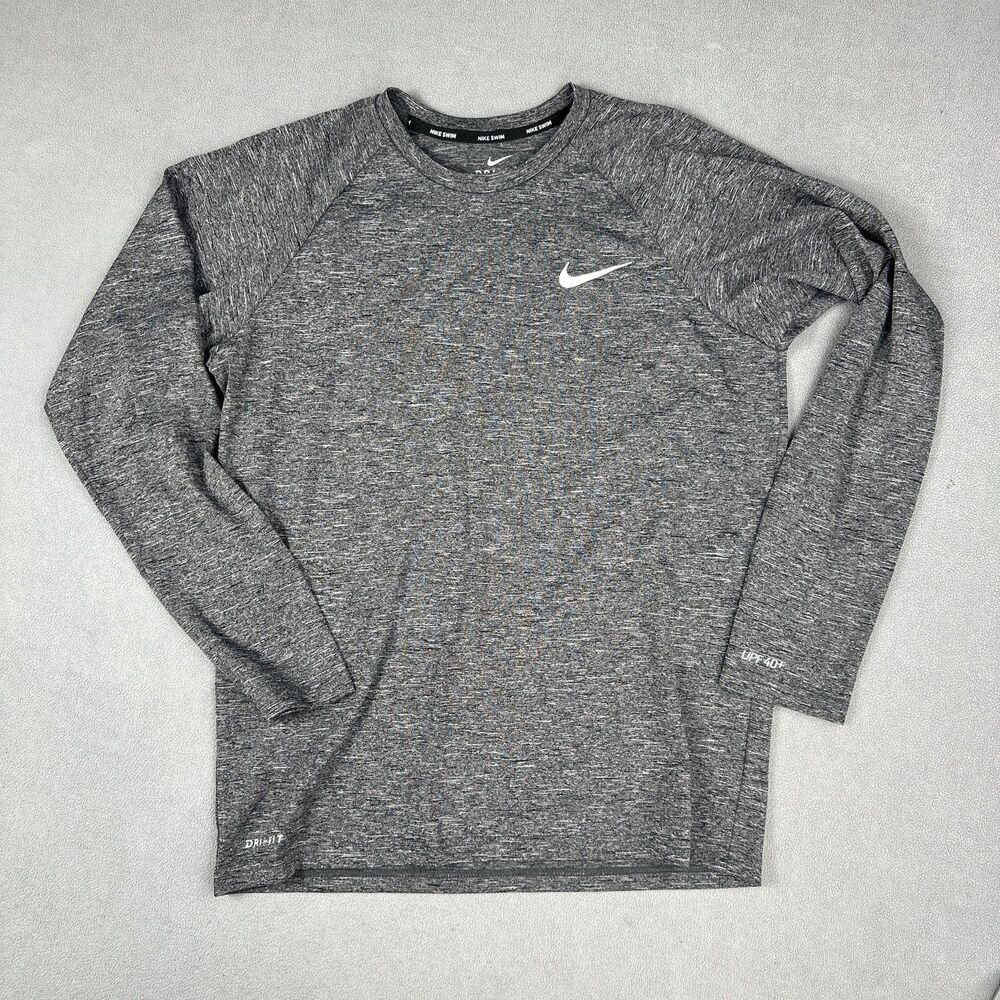 Nike Swim Shirt Mens S Gray Rash Guard Hydroguard Long Sleeve Surf Top UPF 40+